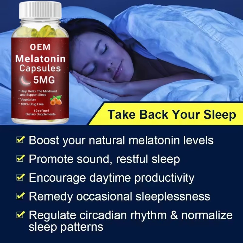 OEM Melatonin Softgel Mind Relaxing& Sleep Support Softgels Dietary Supplement for Men&Women