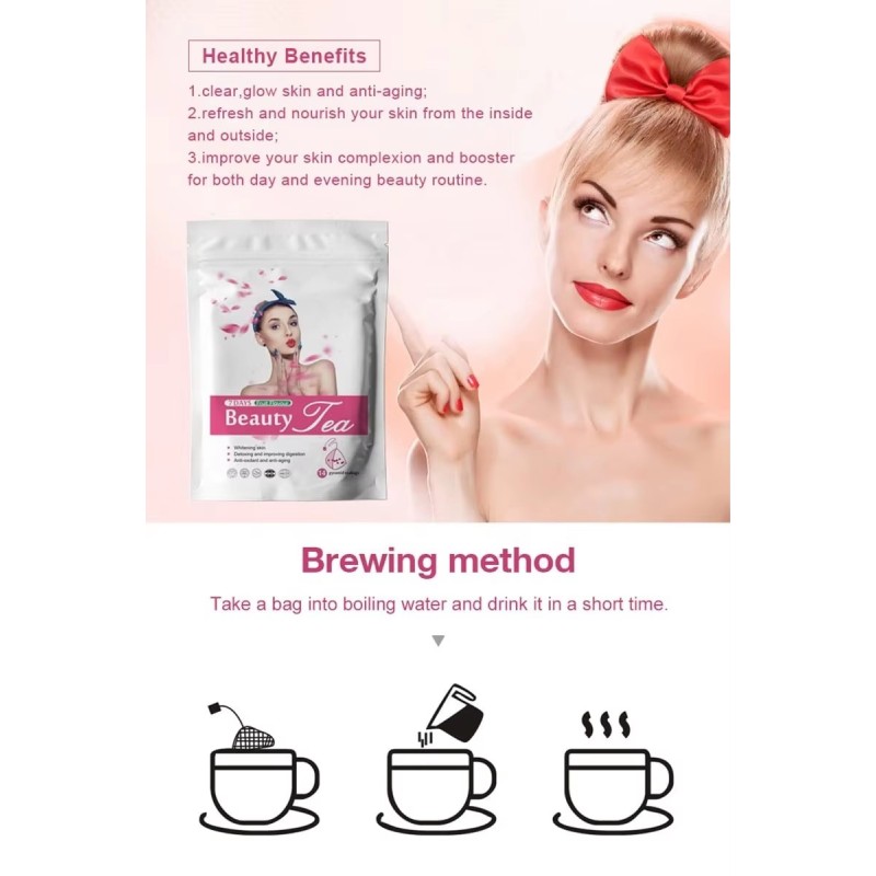 OEM Private Label 7days Glow Smooth Tea Skin Whitening High Quality Herbal Help People Anti Aging Radiant Whitening Tea