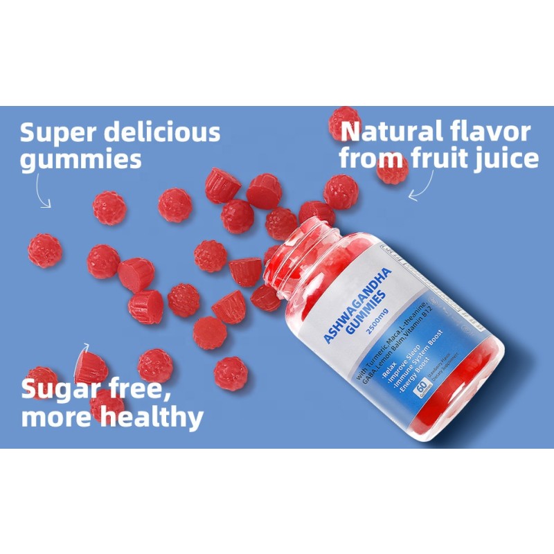 Hot Selling Private Label Natural  Gummies Ashwagandha Root Extract with Vitamin D2 for Men Women Gummies