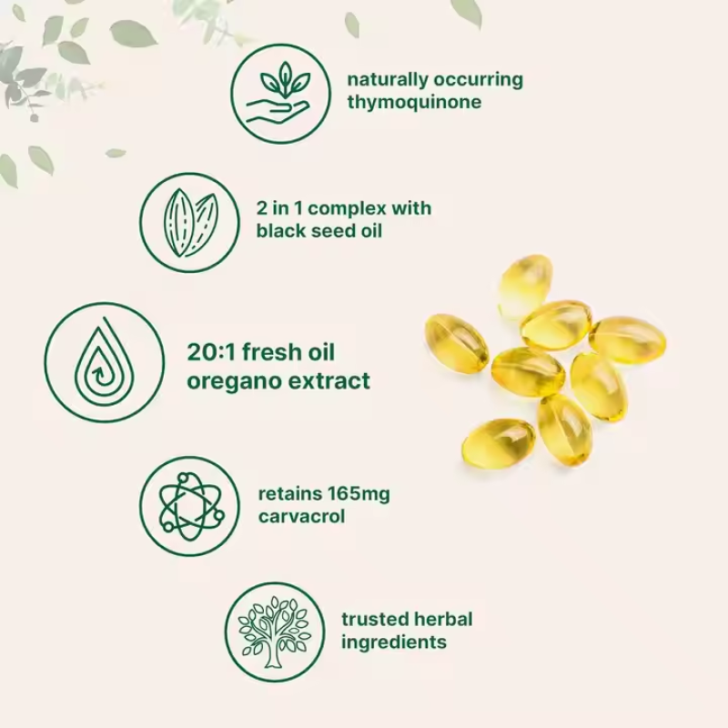 OEM Private Label 6000mg Oregano Oil Softgels Black Seed Oil Strength Carvacrol Thymoquinone Tablets Adults Pregnant Women