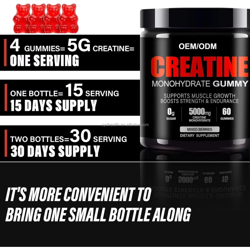 Factory  Customized Sugar Free 500mg Creatine Monohydrate Gummies for Muscle Strength and Energy Boost