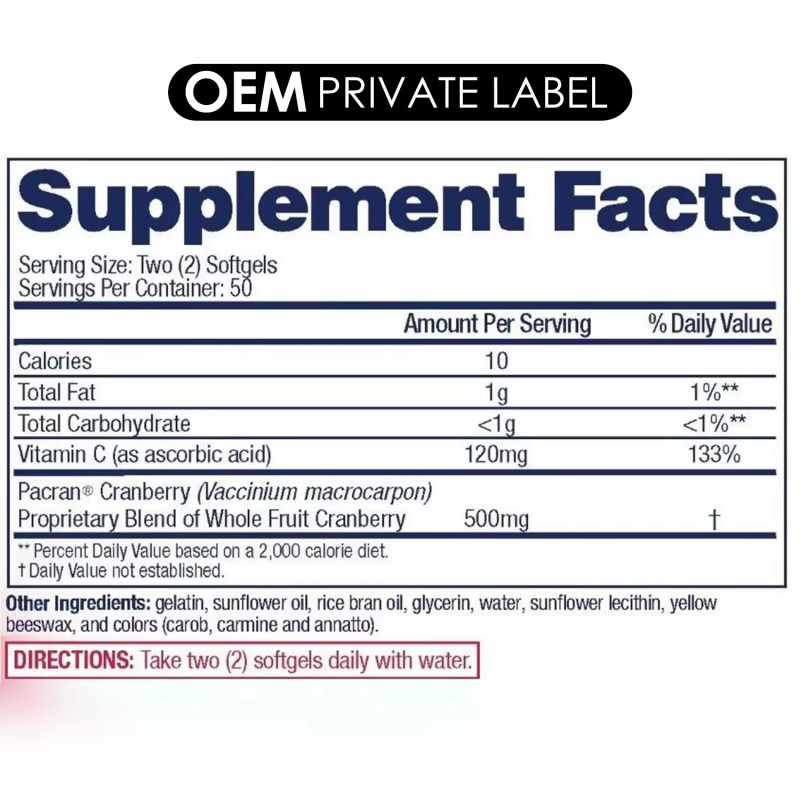 OEM Private Lbel Cranberry Urinary Tract Health Supplement Cranberry Pills Vitamin Softgels