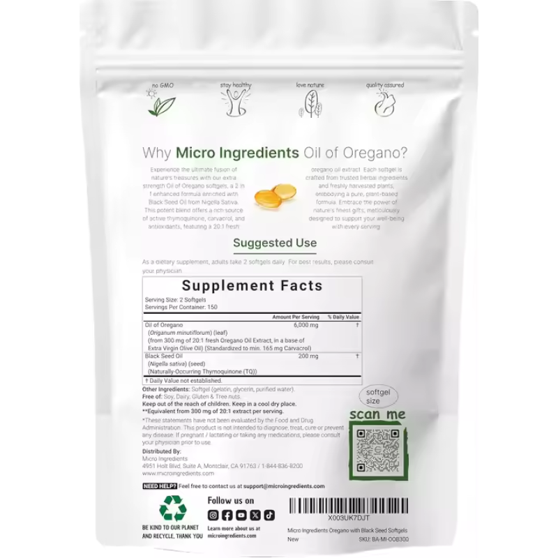 OEM Private Label 6000mg Oregano Oil Softgels Black Seed Oil Strength Carvacrol Thymoquinone Tablets Adults Pregnant Women