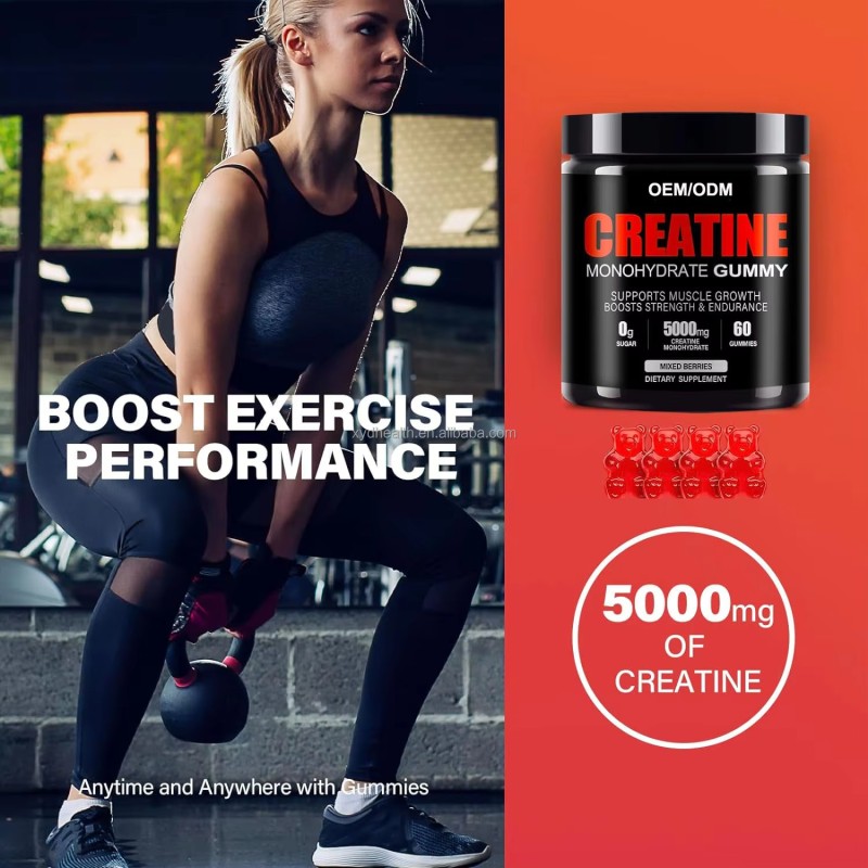 Factory  Customized Sugar Free 500mg Creatine Monohydrate Gummies for Muscle Strength and Energy Boost