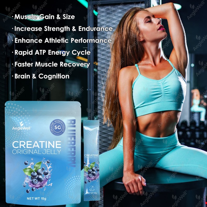 AegleWell Creatine Monohydrate Jelly for Men & Women 0g Sugar Creatine Jelly Pre-Work Out for Muscle Strength, Vegan