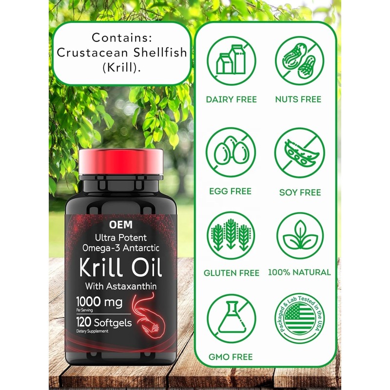 Factory Supply Hot Selling Private Label Omega-3 Krill Oil Antarctic Krill Oil Krill Oil Bulk Type Manufacturer Customization