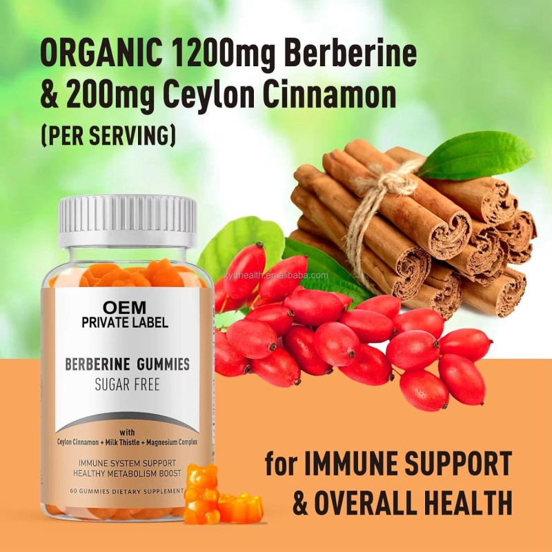 OEM Customized Vegan & Organic Berberine Gummies 1200 mg Sugar Free Berberine HCL Gummies