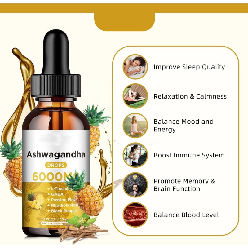 OEM Private Label Organic Ashwagandha Liquid Ashwagandha Drops Cognitive Function and Focus Booster