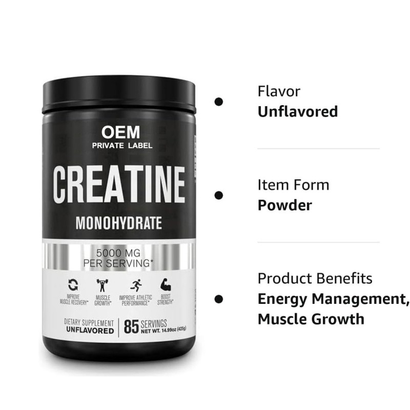 Hot Selling Private Label Creatine Monohydrate Powder for Muscle Growth, Increased Strength, Enhanced Energy