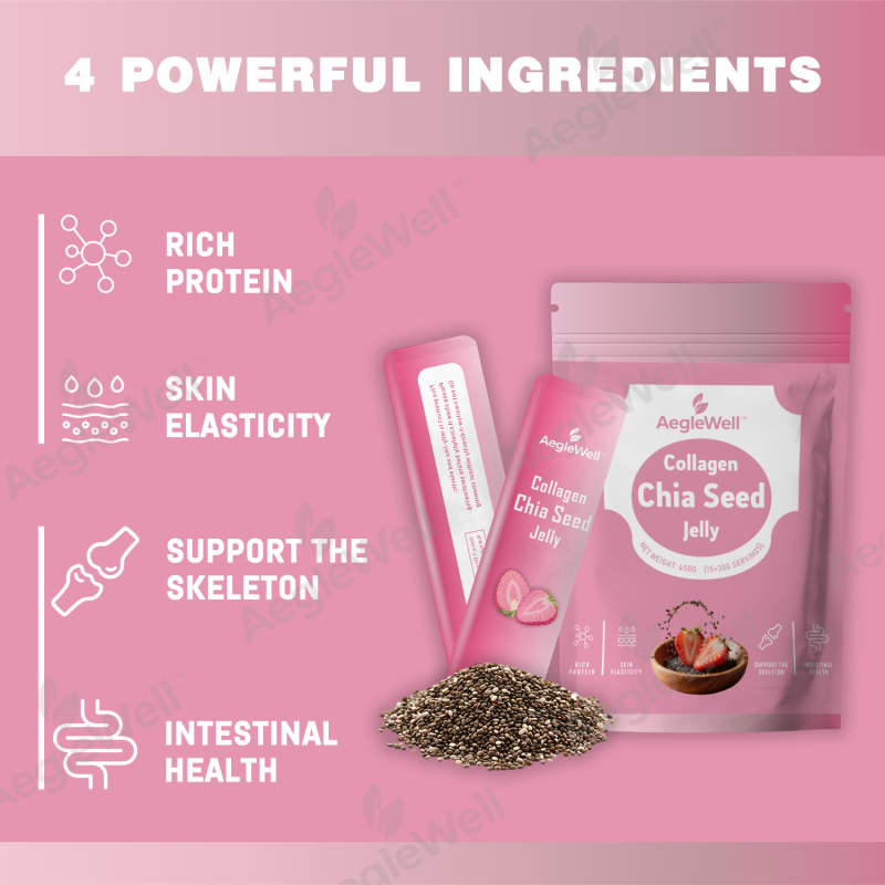 Collagen Jelly with Chia Seed  Stick Vegan Collagen Hair Skin Nails Beauty Bone Vitamins Minerals Antioxidants for Men & Women