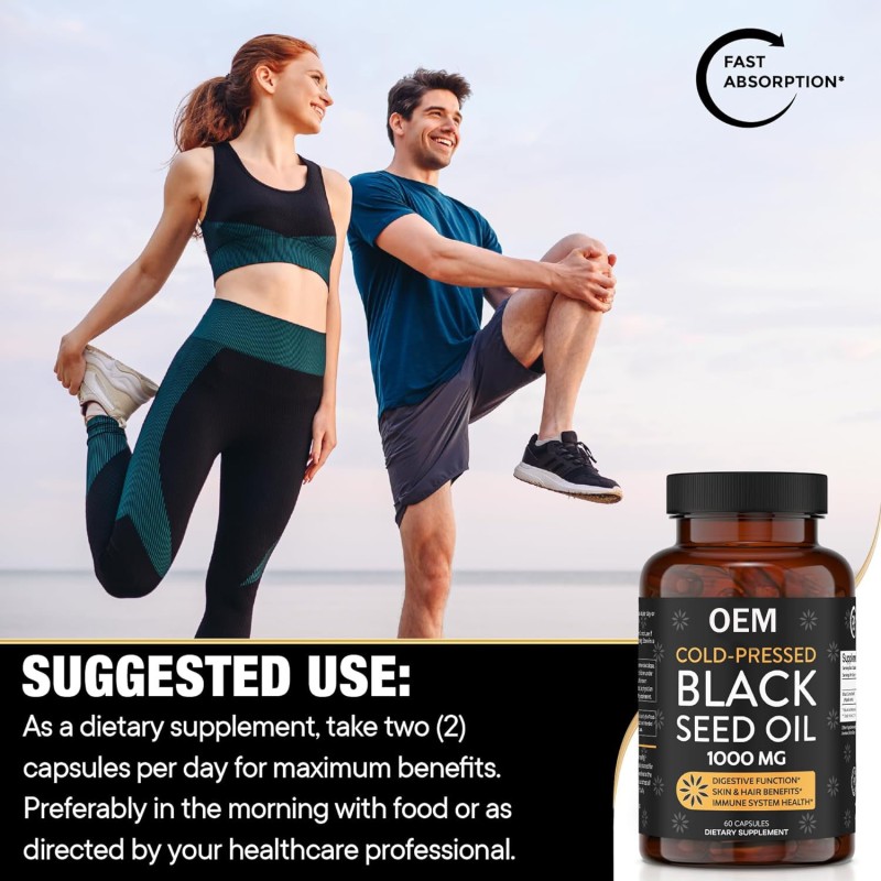 OEM Non-GMO and Vegan Black Seed Oil Softgel Capsules Pure Black Cumin Seed Oil Capsules