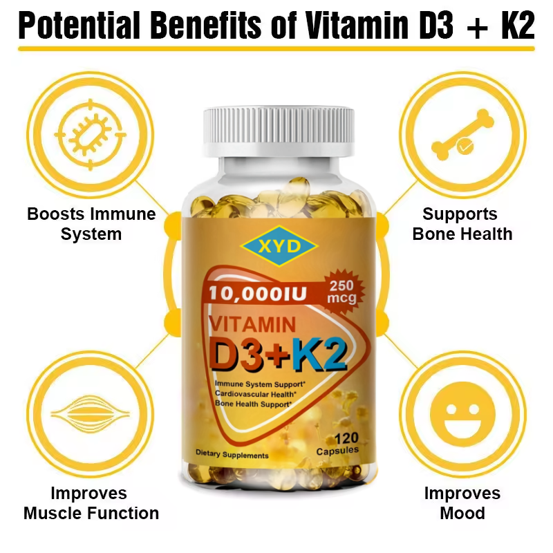 OEM Health Supplement Vitamin K2 MK7 Softgel Vegan Raw Material  Vitamin D3 K2 Capsules