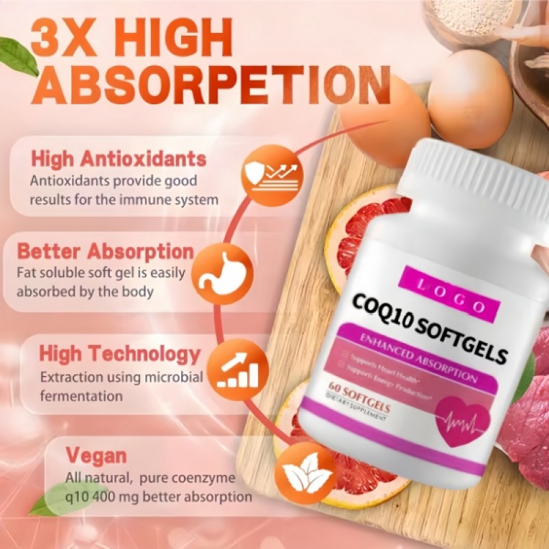 OEM Coenzyme Q10 Softgel Capsule Liposomal Healthcare Supplement CoQ10 Softgel Capsules for Healthy Heart