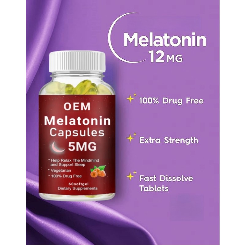 OEM Melatonin Softgel Mind Relaxing& Sleep Support Softgels Dietary Supplement for Men&Women
