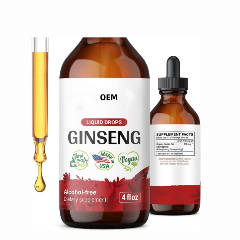 Private Label  Korean Red Ginseng Powder Ginseng Korean Red Panax Ginseng Liquid Drops Supports Healthy Energy, Vita
