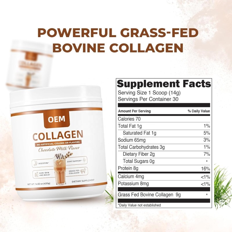 OEM Private Label Collagen Supplements Collagen Peptides Powder for Hair Skin Nail&Joint Support Chocolate Flavour