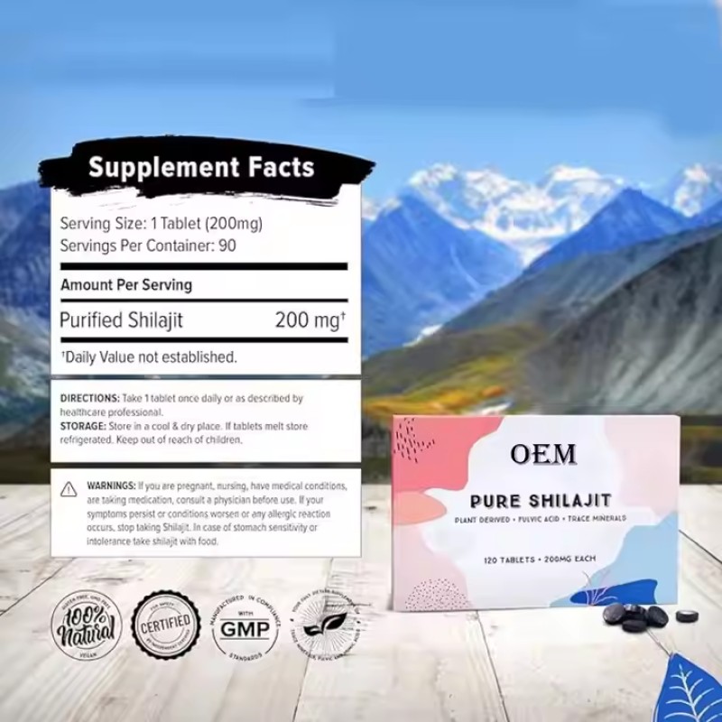 OEM/ODM Shilajit Pills Supplements With Minerals Fulvic Acid Magnesium Zinc Natural Organic Shilajit Tablets Pure Himalayan