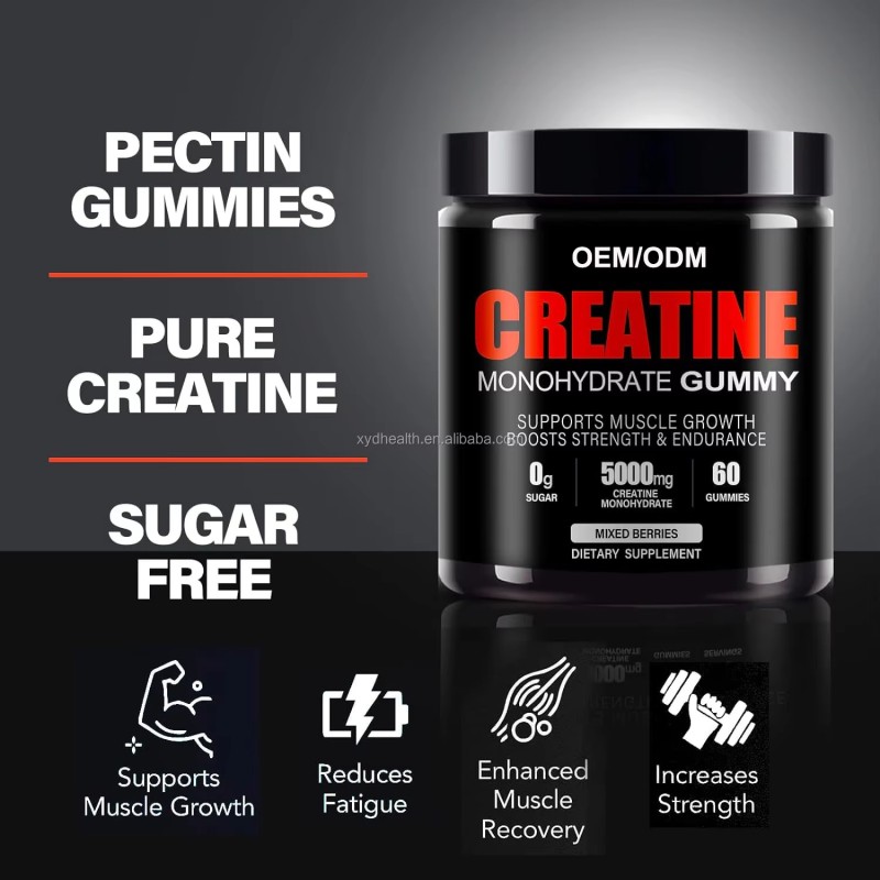 Factory  Customized Sugar Free 500mg Creatine Monohydrate Gummies for Muscle Strength and Energy Boost