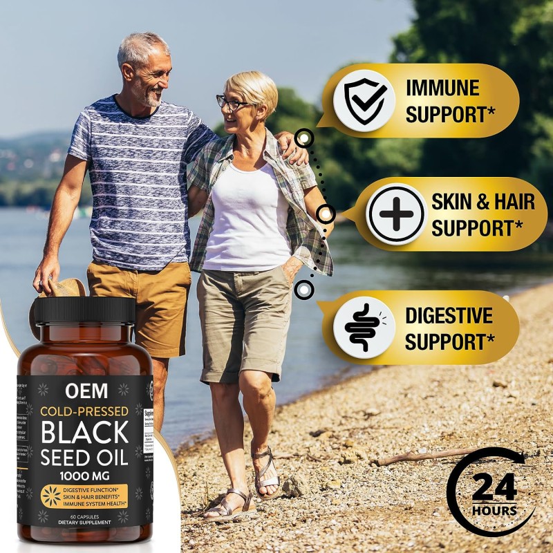 OEM Non-GMO and Vegan Black Seed Oil Softgel Capsules Pure Black Cumin Seed Oil Capsules
