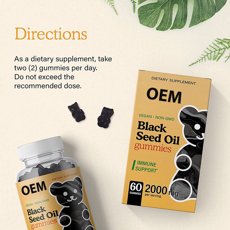 Private Label  Vegan, Non-GMO Black Cumin Seed Oil Gummies with Omega 3, 6, 9 Fatty Acids