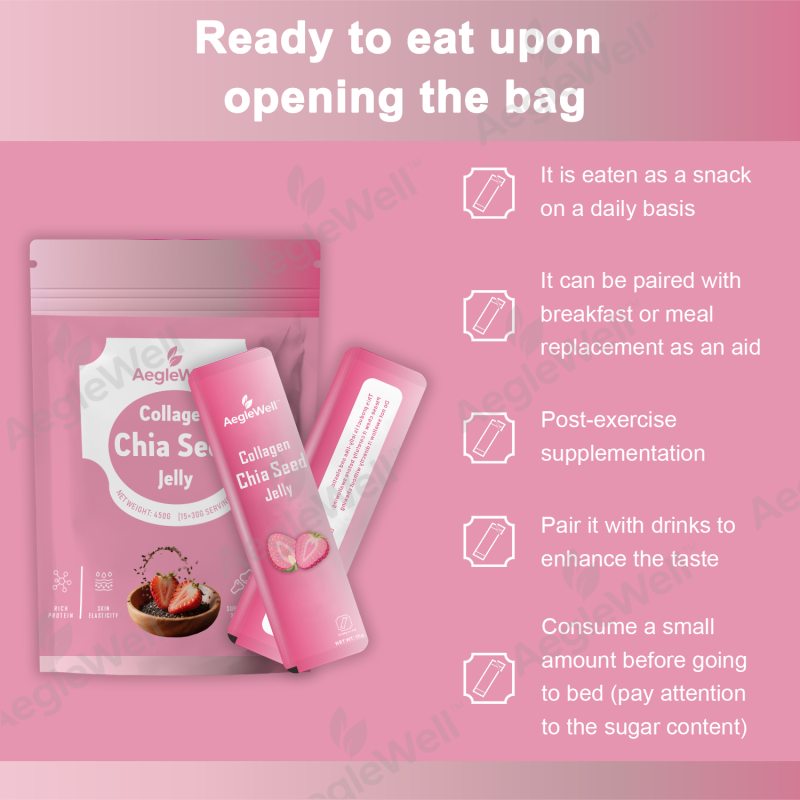 Collagen Jelly with Chia Seed  Stick Vegan Collagen Hair Skin Nails Beauty Bone Vitamins Minerals Antioxidants for Men & Women