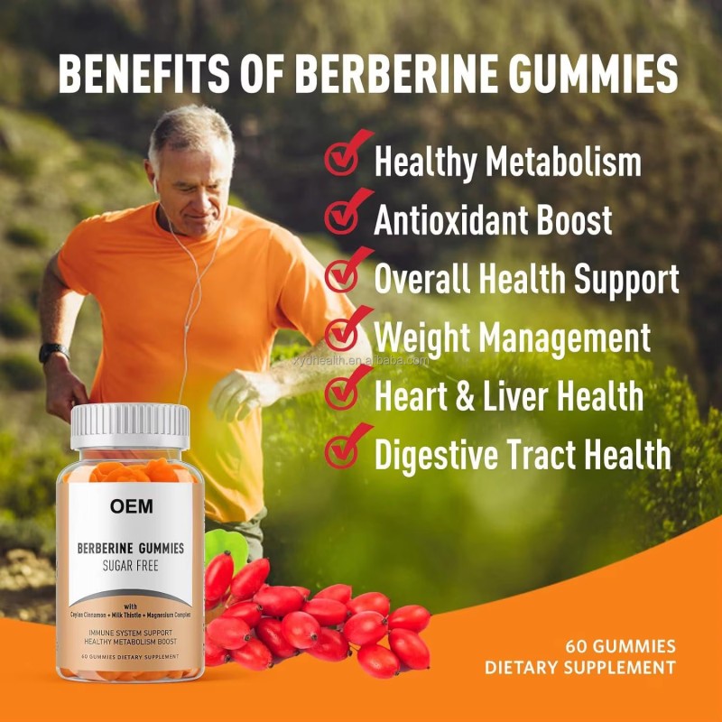 OEM Customized Vegan & Organic Berberine Gummies 1200 mg Sugar Free Berberine HCL Gummies