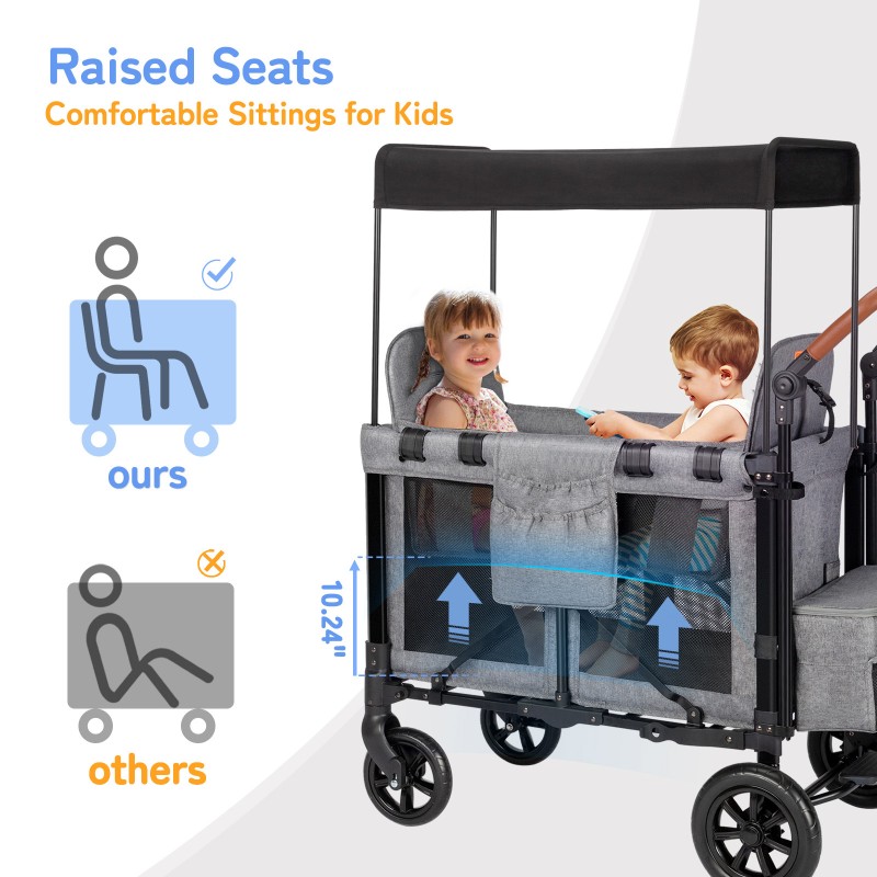 Baby Wagon Manufacturer - 2 Kids Seat Adjustable Canopy