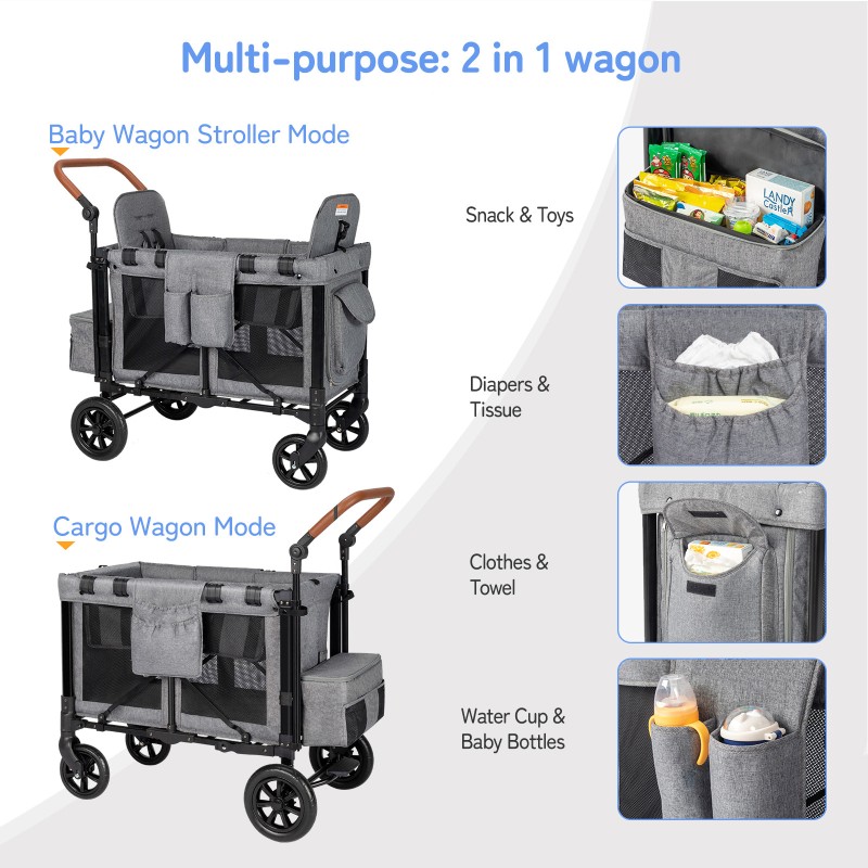 Baby Wagon Manufacturer - 2 Kids Seat Adjustable Canopy