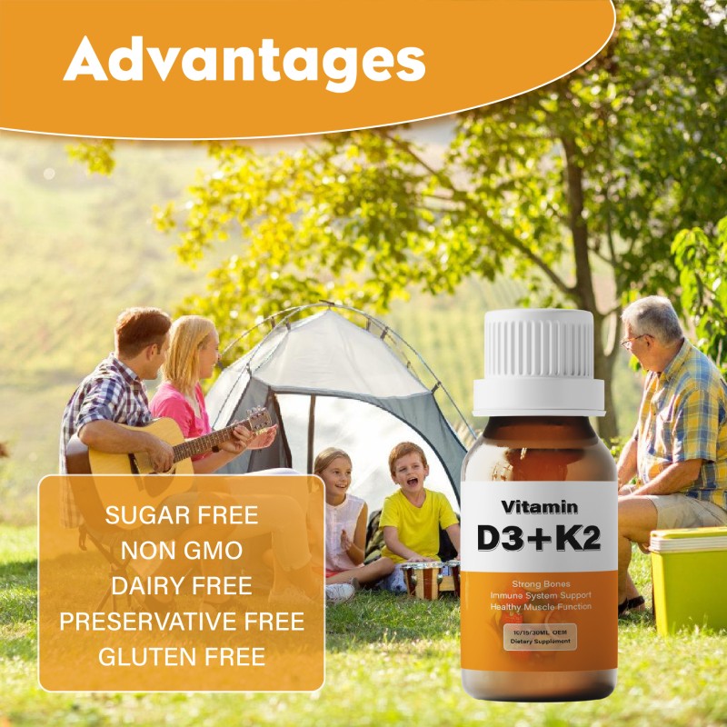 OEM Private Label Maximum Strength Vitamin D3 K2 Drops with MCT Oil & Sunflower Seed Oil Oral Liquid 5000 IU for Adults Bone