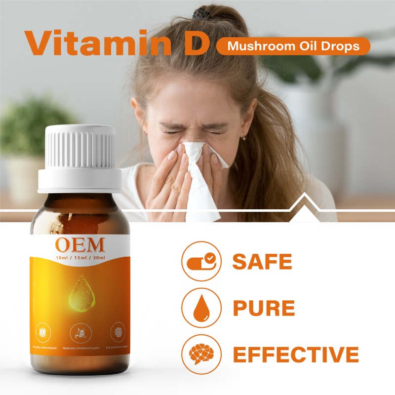 OEM/ODM Vitamin D Mushroom Extract with MCT Oil Liquid Drops Immune Support Supplement