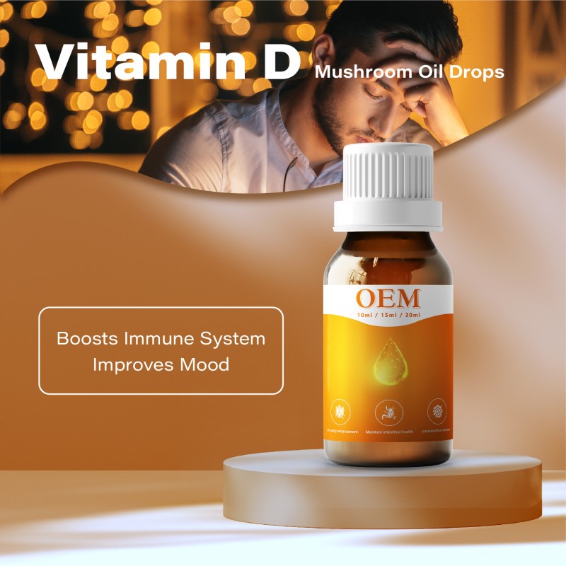 OEM/ODM Vitamin D Mushroom Extract with MCT Oil Liquid Drops Immune Support Supplement