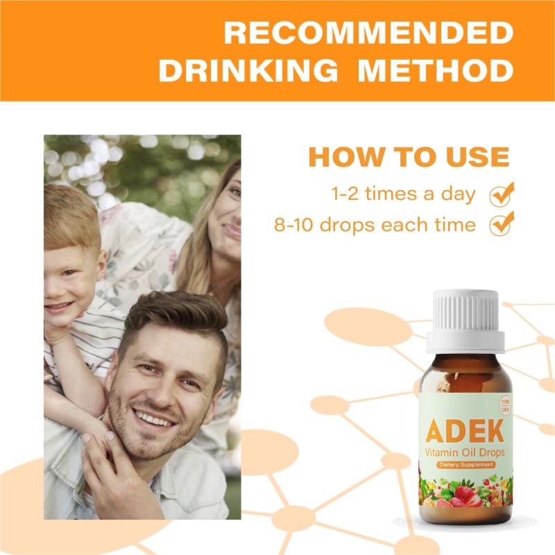 Personal Label 10ml 30ml Multivitamin Supplement ADEK Oral Drops for Bone and Immune Support  Vitamin D3 K2 Calcium Supplement
