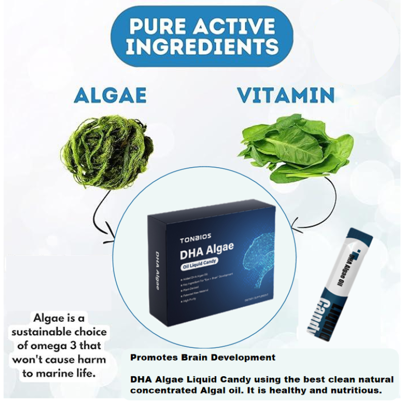Natural Algae Oil DHA Fatty Acid Docosahexaenoic Acid Liquid Gummy for Baby Brain Intelligence Puzzle and Brain Supplement