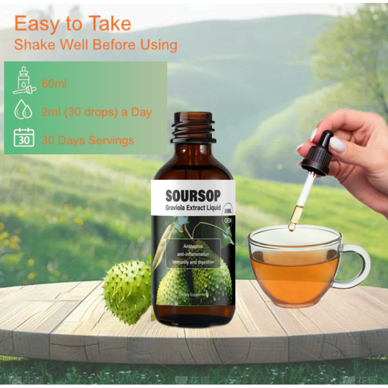 Custom Soursop Fruit and Leaf Supplement Soursop Graviola Leaf Extract Liquid Drop for Cell Support Regeneration