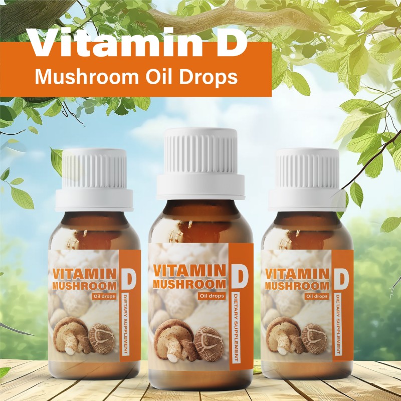 CUSTOM OEM Vitamin D Mushroom Oil Drops Immune Support Energy Supplement for Boost Mood & Metabolism Bones & Muscles Supplement
