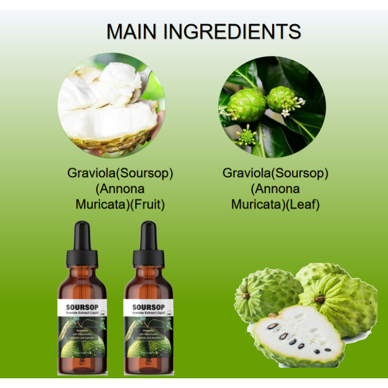 Custom Soursop Fruit and Leaf Supplement Soursop Graviola Leaf Extract Liquid Drop for Cell Support Regeneration