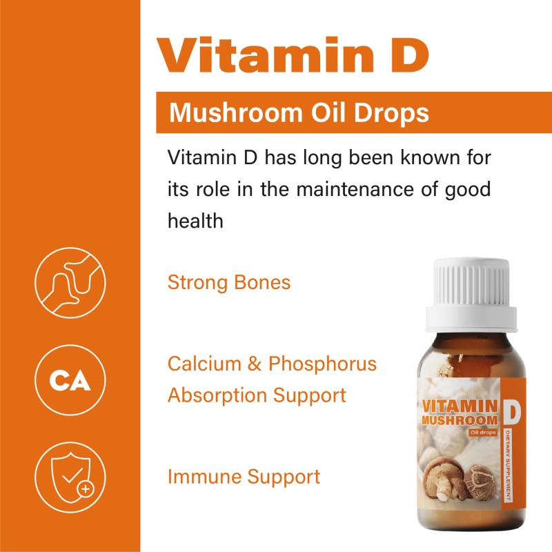Top Selling Best Quality OEM Label Vitamin Supplements Immune Support Mushroom Vitamin D Mushroom Oil Drops