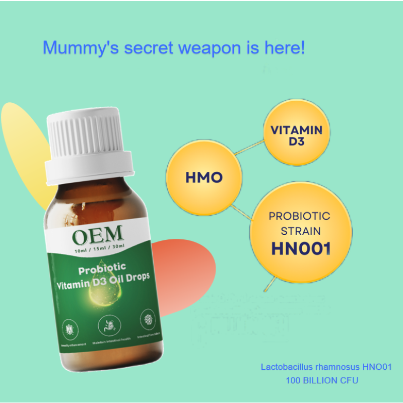 OEM Health Supplement Private Label Vitamin D Oil Liquid Drops with Probiotics for Infants & Babies With Lactobacillus Rhamnosus