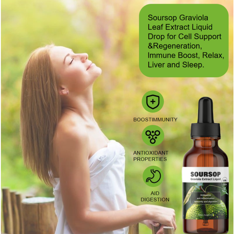 Custom Soursop Fruit and Leaf Supplement Soursop Graviola Leaf Extract Liquid Drop for Cell Support Regeneration