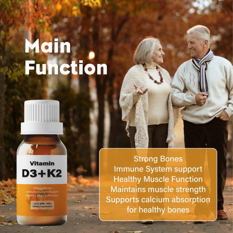 OEM Private Label Maximum Strength Vitamin D3 K2 Drops with MCT Oil & Sunflower Seed Oil Oral Liquid 5000 IU for Adults Bone