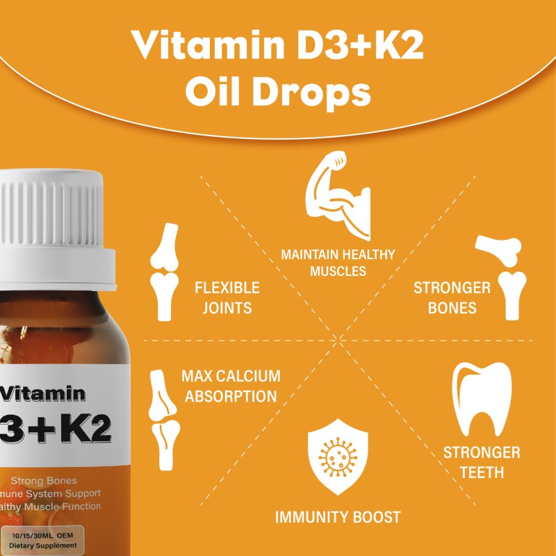 Best Quality OEM ODM Support Vitamin D3+K2 Oil Drops Bone and Immune Health Vitamin Supplement Oil Drops