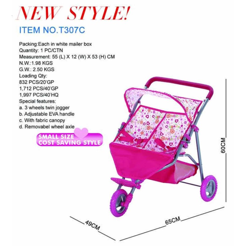 Play Doll Stroller Factory - 2024 Twin Doll Pram Adjustable Handle