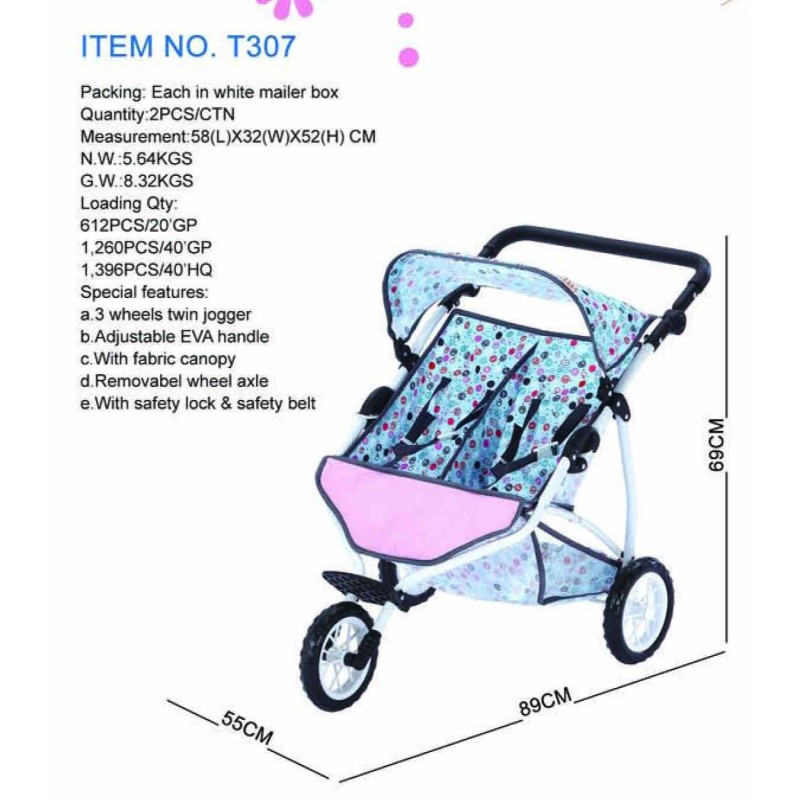 Baby Toy Factory - New Model Twins Adjustable Handle Three Wheels