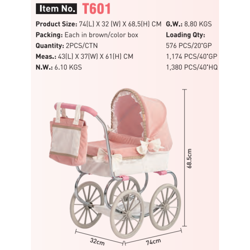 Corduroy Stroller Factory - Cute Dreamy Pink Soft White Accents