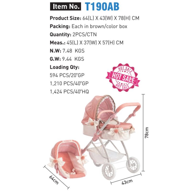 Doll Stroller Factory - Deluxe 2-in-1 Kids Baby Pram