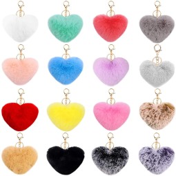 Heart Plush Pendant Supplier - OEM Custom Fur Pompom Keychain
