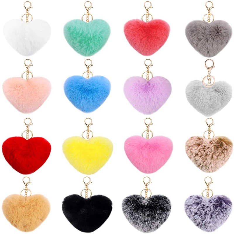 Heart Plush Pendant Supplier - OEM Custom Fur Pompom Keychain