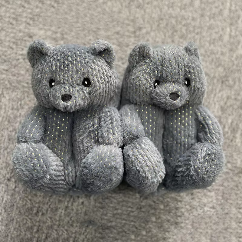 Teddy Bear Slippers Factory - OEM Custom Black Warm Indoor