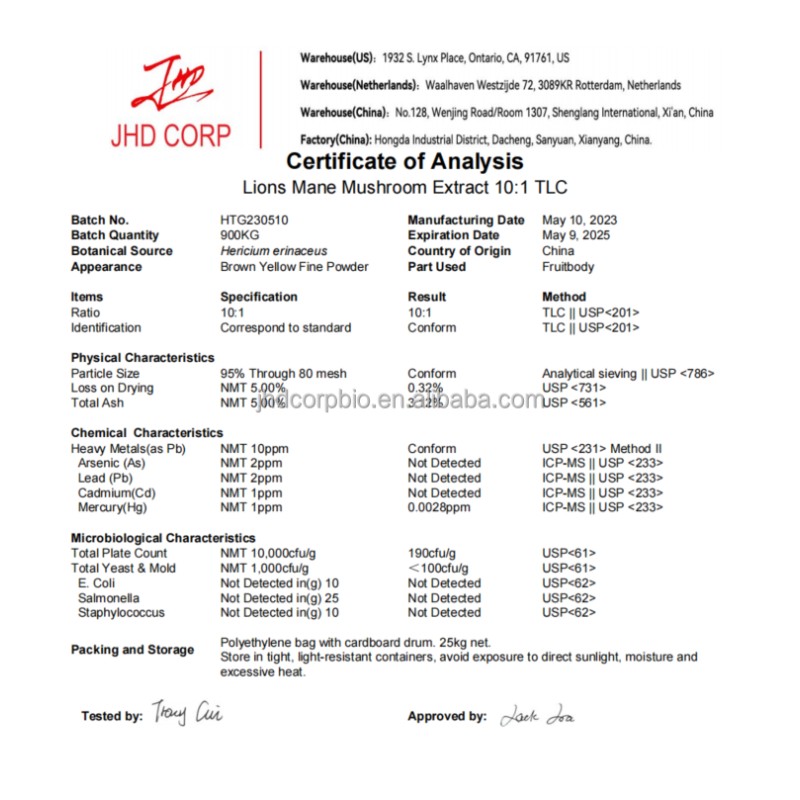 US Canada German Warehouse Stocks Supply Organic Dried Lion's Mane Mushroom Extract Powder