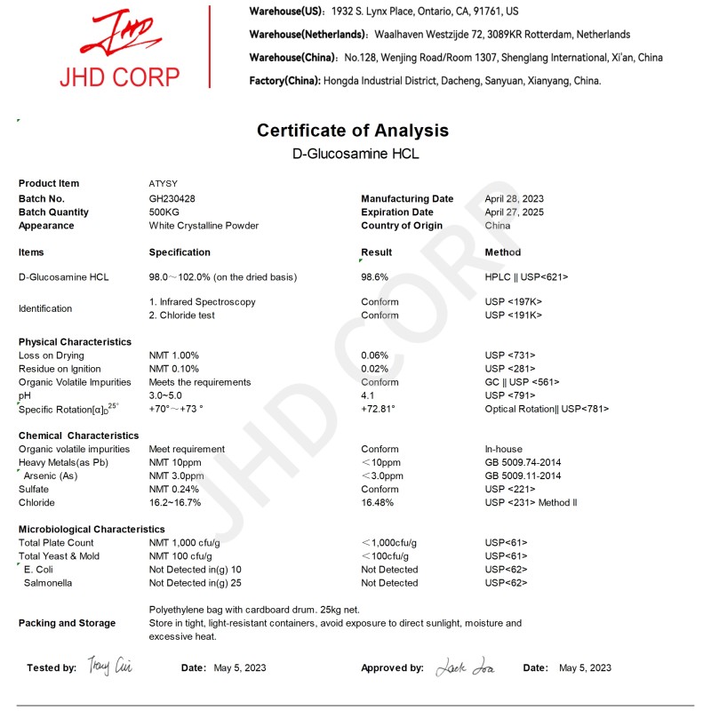 US EU Warehouse Joint Support CAS 66-84-2 Food Grade Glucosamine HCI D-Glucosamine Hydrochloride Powder